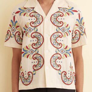 BODE - cream embroidered "carnival" short sleeve shirt